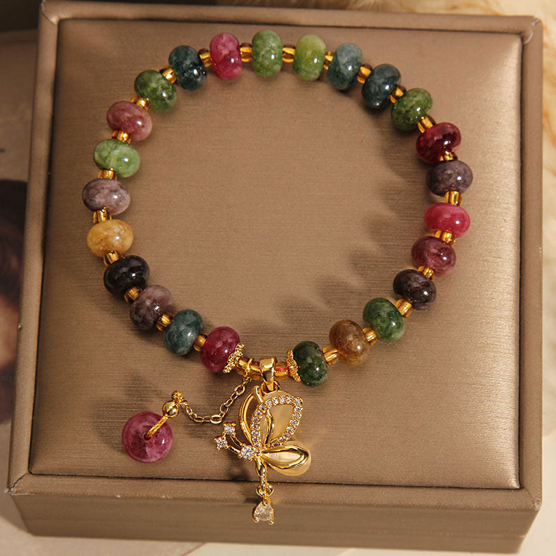 Colorful Tourmaline Butterfly Charm Wisdom Bracelet