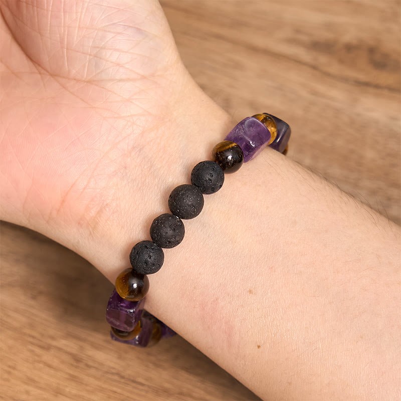 Various Crystals Cube Amethyst Lava Rock Support Bracelet