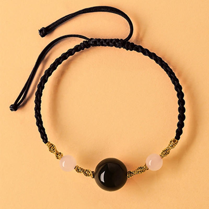 Hetian Jade Black Onyx Red Agate Bead Luck Braided Bracelet