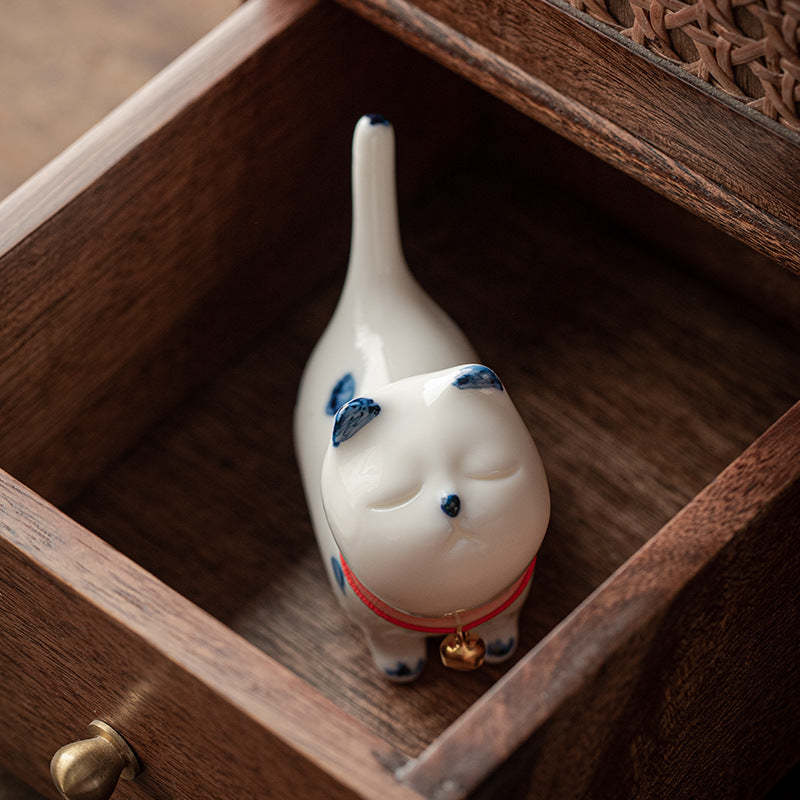 Mini Lucky White Cat Kitten Tea Pet Ceramic Home Desk Figurine Decoration