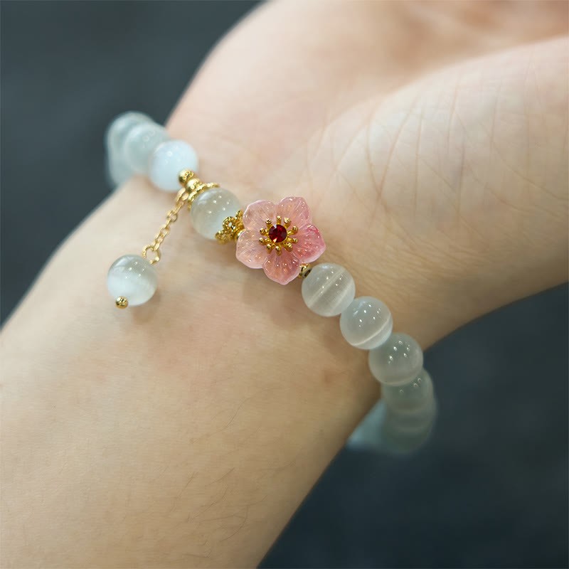 Chrysoberyl Cat's Eye Pink Flowers Support Bracelet