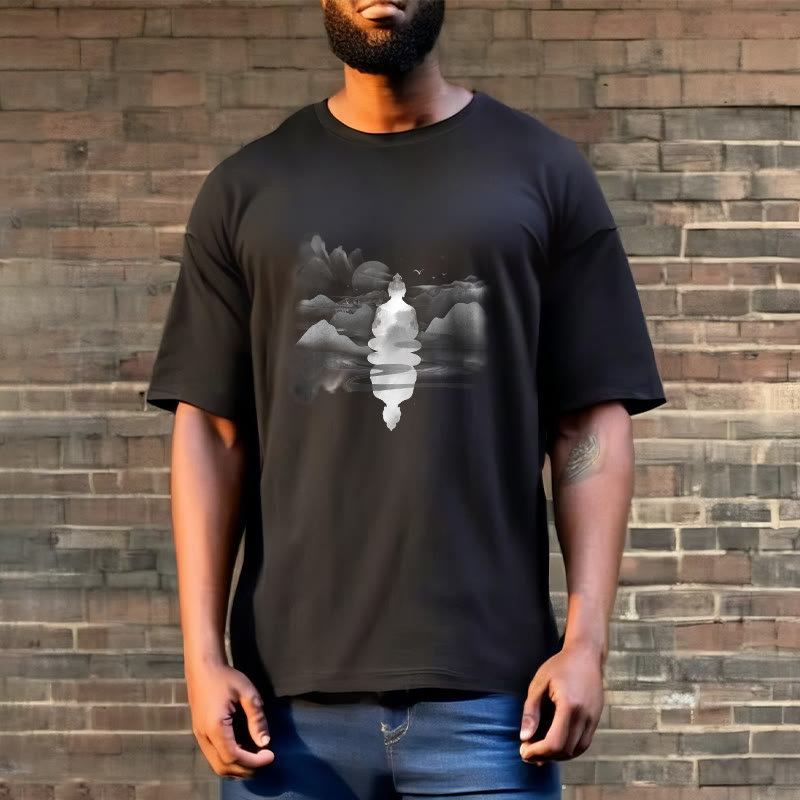 Meditating mystic zen Sitting In Mountains Pattern Cotton Tee T-shirt