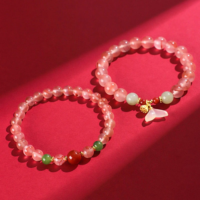 South Red Agate Butterfly Orchid Hetian Jade Luck Bracelet