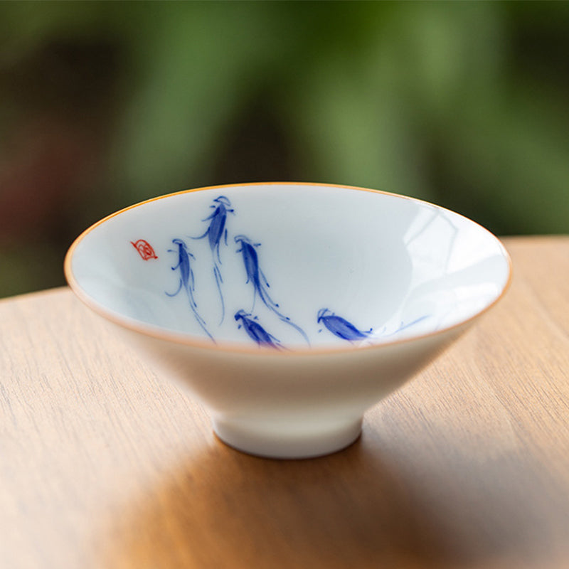 Mandala Flower Koi Fish Lotus Bird Persimmons Teacup Kung Fu Tea Cup 50ml
