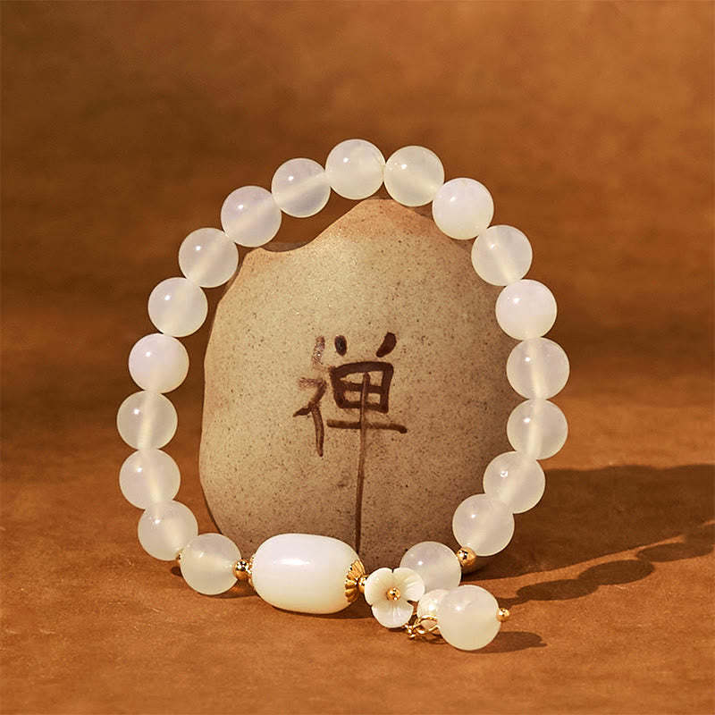 White Agate Pearl Flower Luck Bracelet