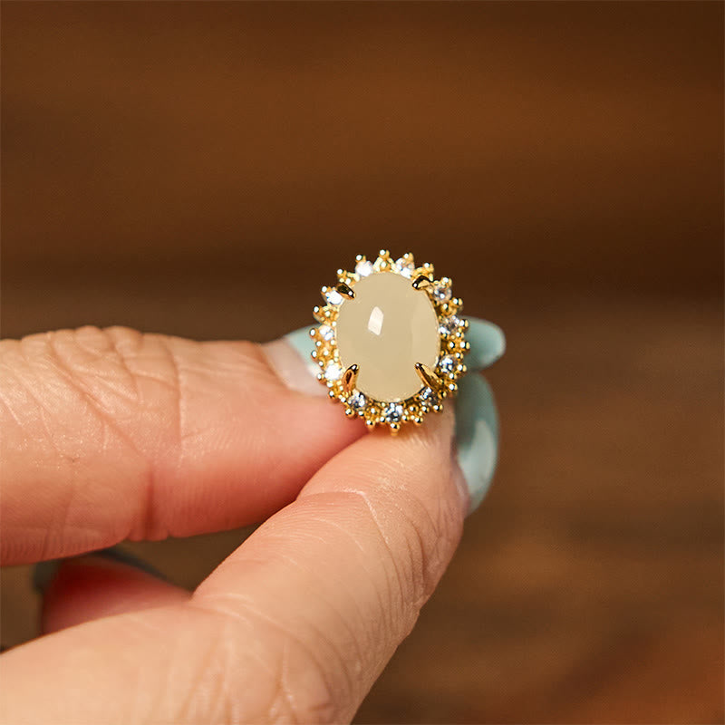 Natural Hetian Jade Egg Copper Prosperity Earrings