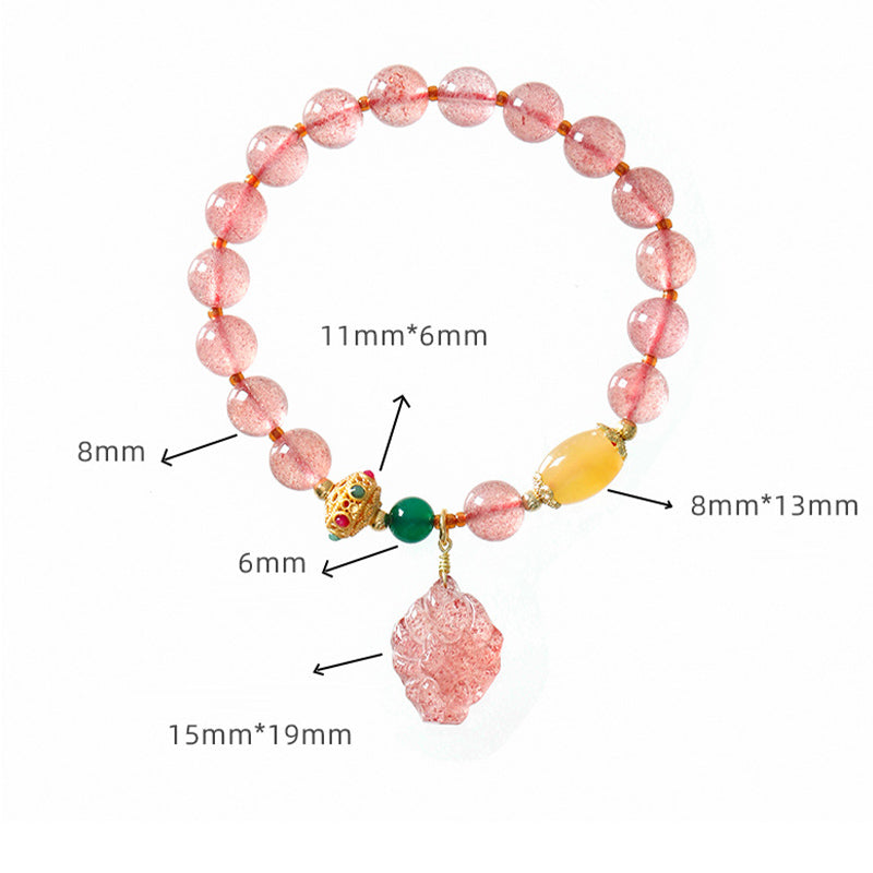 Natural Strawberry Quartz Nine-Tailed Fox Healing Bracelet