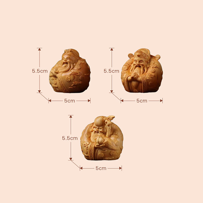 Handcrafted FengShui Mini Three Stars Tsai Shen Thuja Sutchuenensis Wood Prosperity Decoration