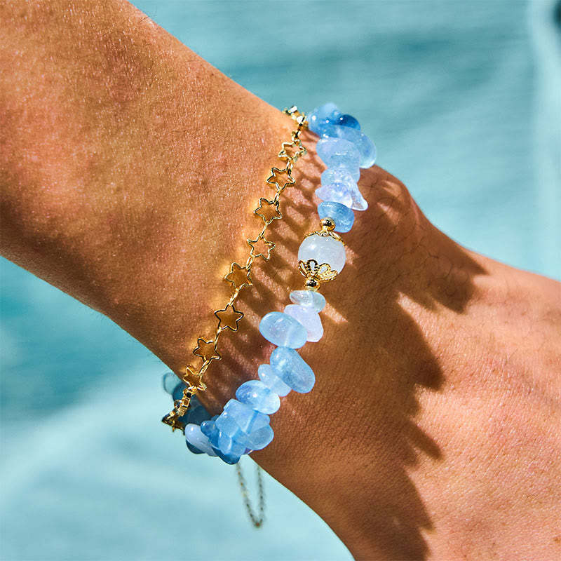 Aquamarine Gravel Design Star Healing Magnetic Buckle Bracelet