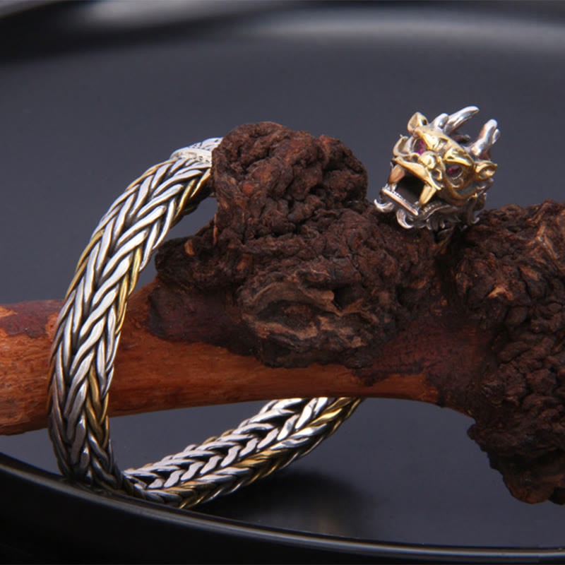 925 Sterling Silver Year Of The Dragon Auspicious Dragon Protection Metal Braided Design Bracelet