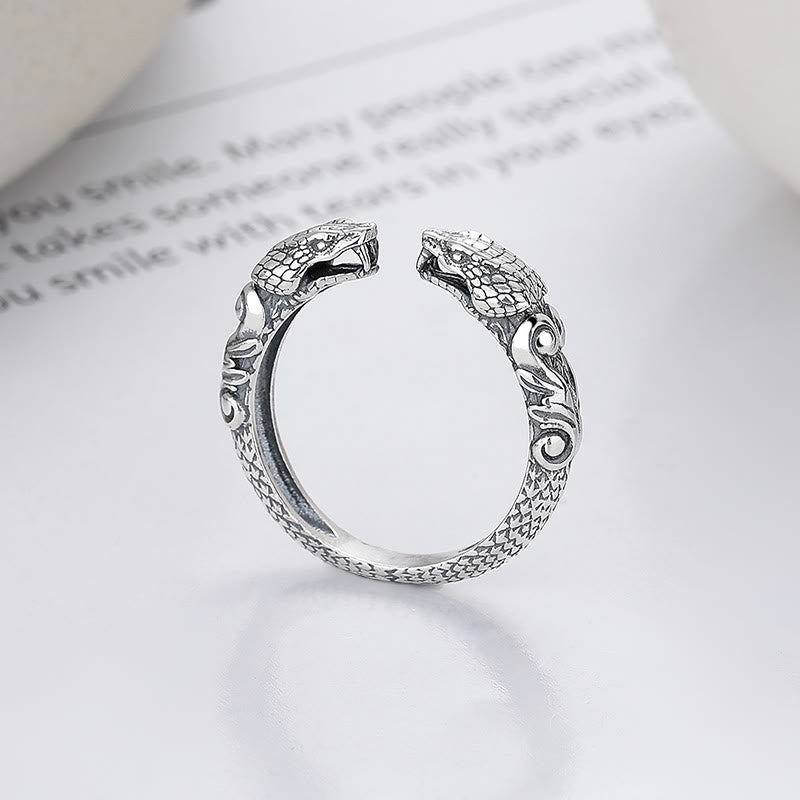 925 Sterling Silver Year Of The Snake Calm Adjustable Two-headed Snake Open Ring