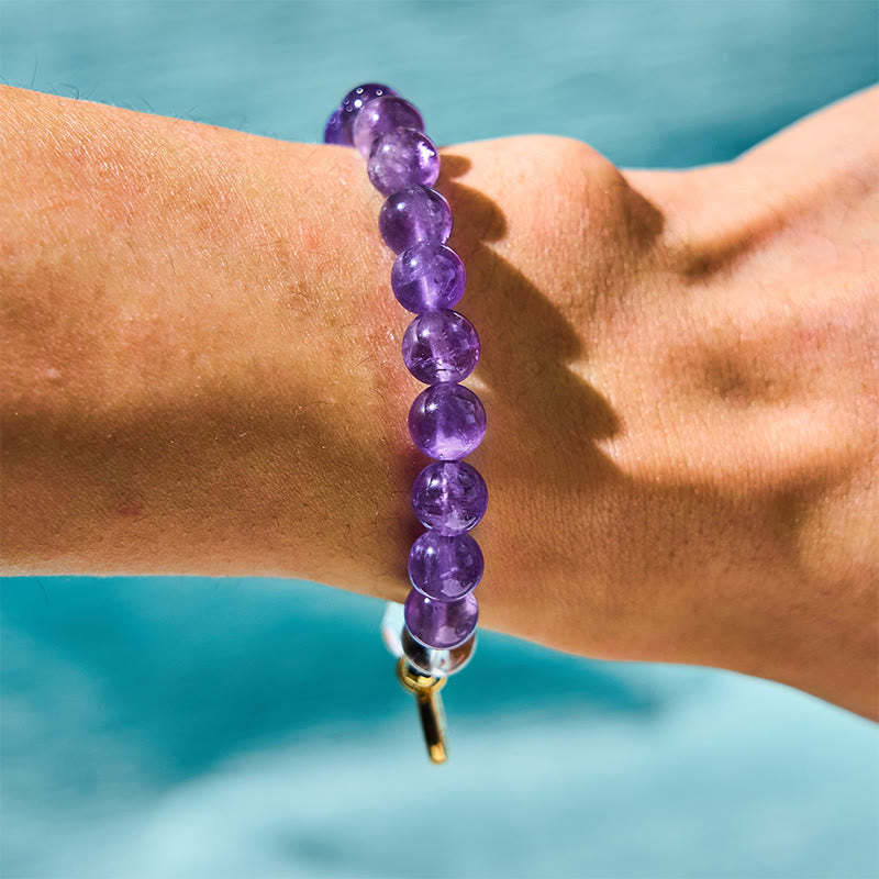 Natural Amethyst White Crystal Flower Healing Safe And Well Charm Bracelet