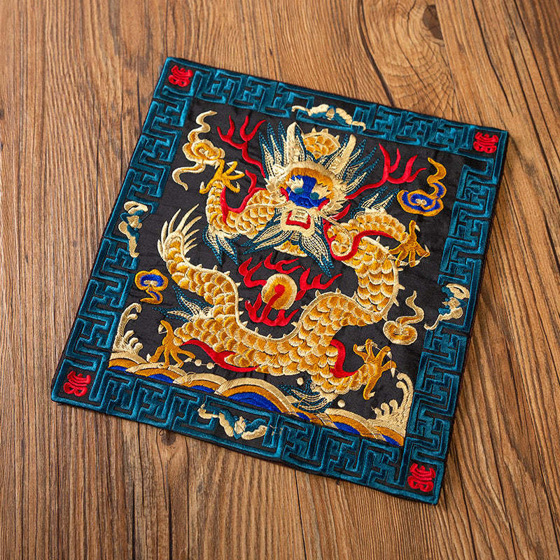 Phoenix Dragon Kirin Embroidery Cup Mat Pad Tea Cup Coaster Kung Fu Tea Mat