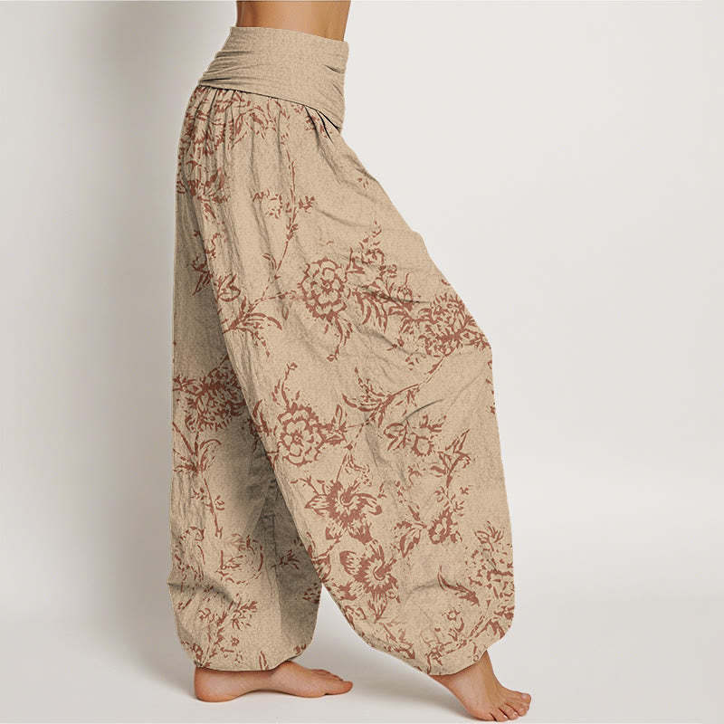 Flowers Pattern Women's Elastic Waist Harem Pants