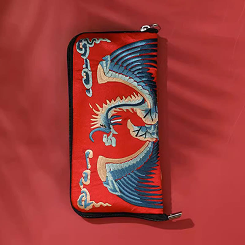 Mythical Beast Phoenix Dragon Qilin Su Embroidery Ticket Folder Storage Journey Shopping Purse Handbag
