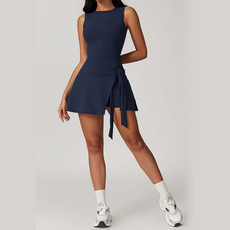 Solid Color Sports Tennis Yoga Lace-up Women Sports Dress