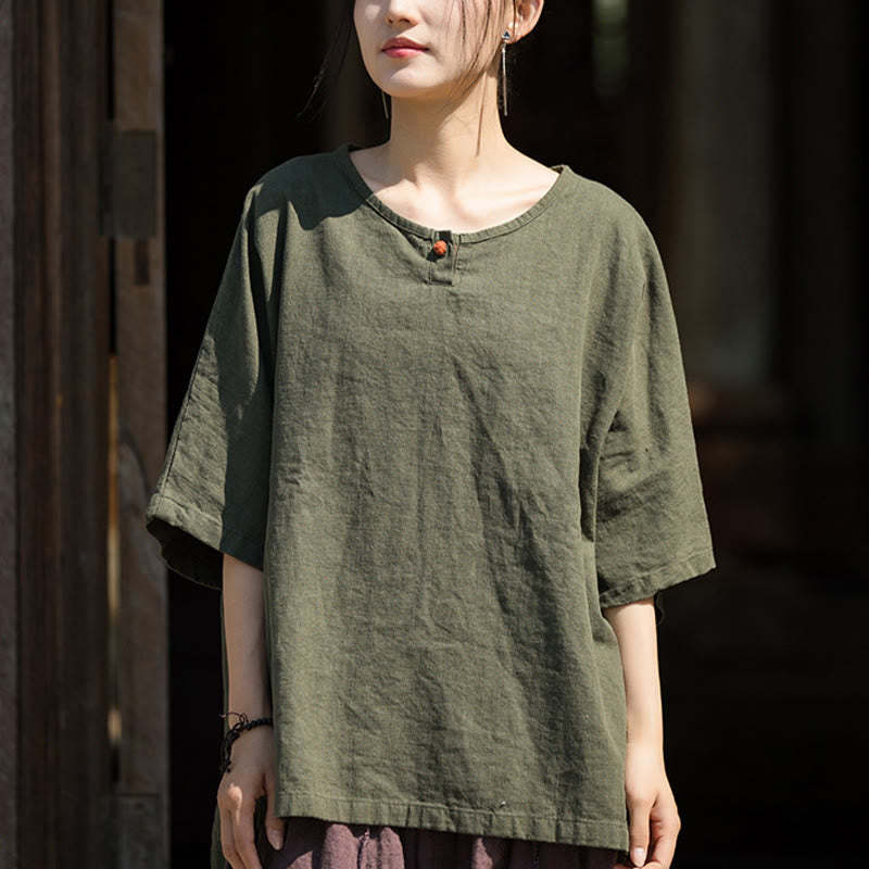 Causal Half Sleeve Ramie Linen Cotton T-shirt Tee