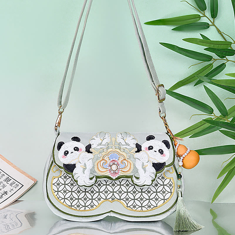 Panda Flowers Gourd Pendant Shoulder Bag Crossbody Bag
