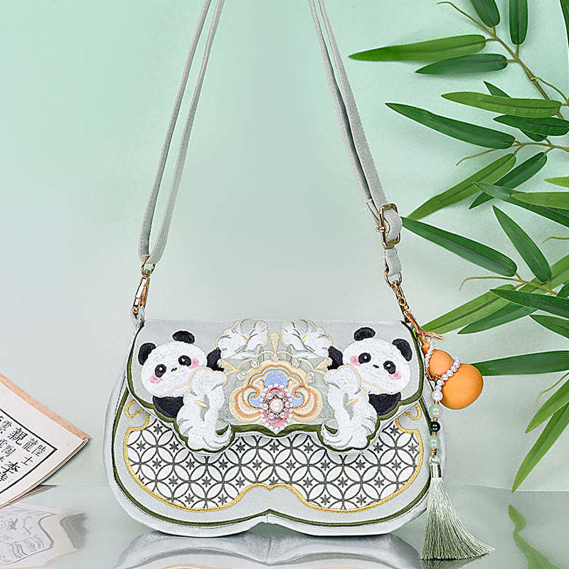 Panda Flowers Gourd Pendant Shoulder Bag Crossbody Bag