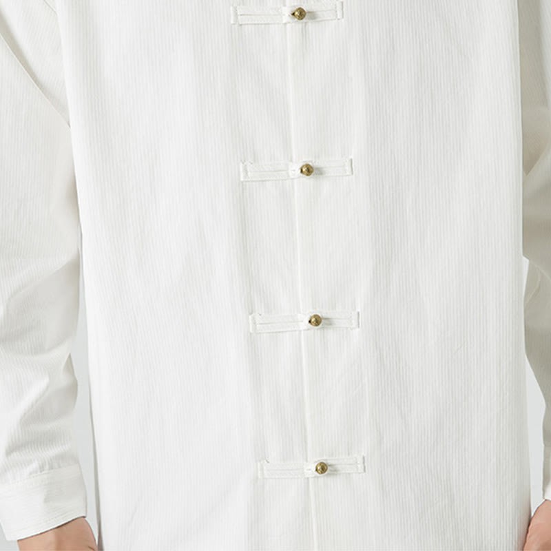 Solid Color Frog-button Tang Suit Cotton Men's Jacket Shirt