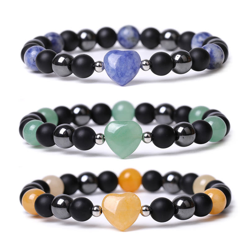 Black Onyx Tiger Eye Stone Crystal Love Heart Protection Bracelet