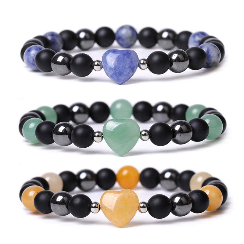 Black Onyx Tiger Eye Stone Crystal Love Heart Protection Bracelet