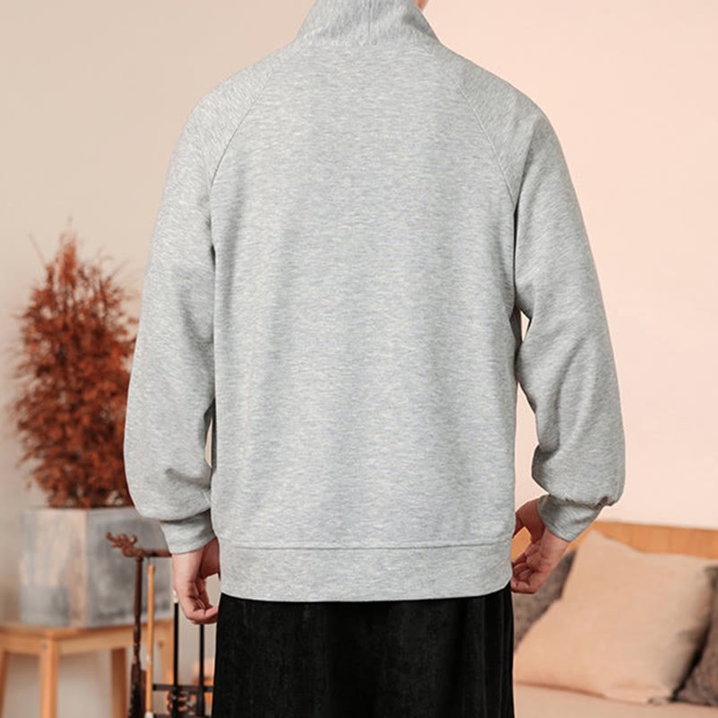 Fall Simple V-Neck Men's Sweatshirt Cotton Pullover With Pockets