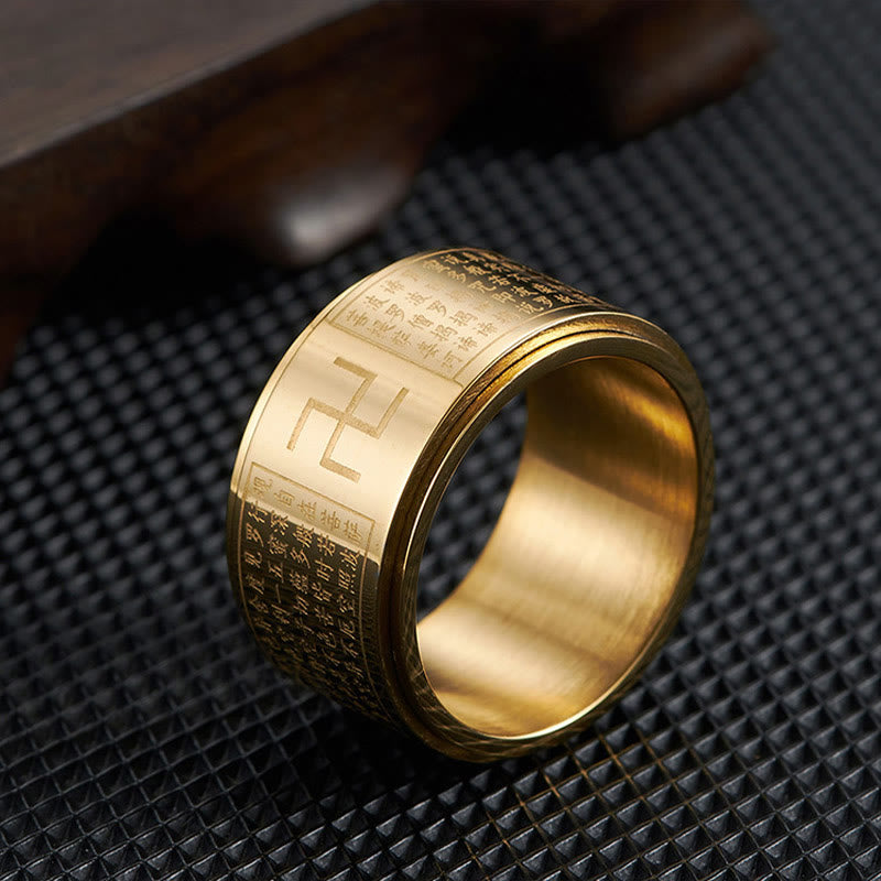 Heart Sutra Swastika Titanium Steel Luck Rotatable Ring