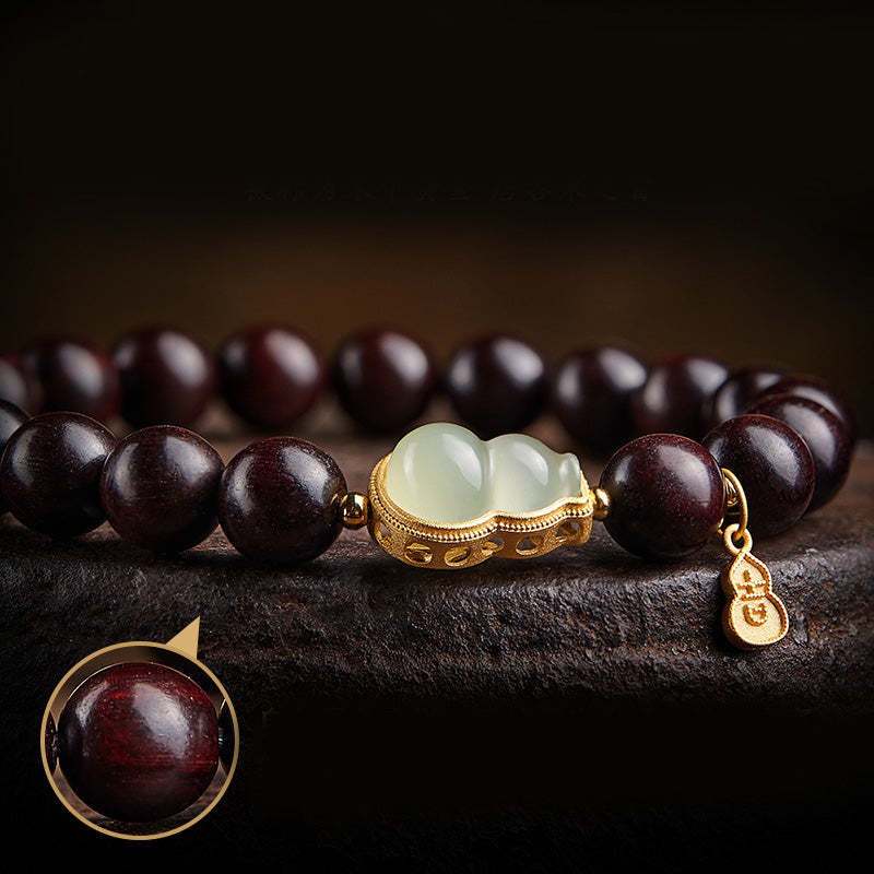 Small Leaf Red Sandalwood Gourd Jade Calm Relaxation Bracelet