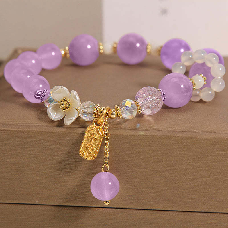 Natural Blue Crystal Amethyst Chalcedony Flower Healing Bracelet