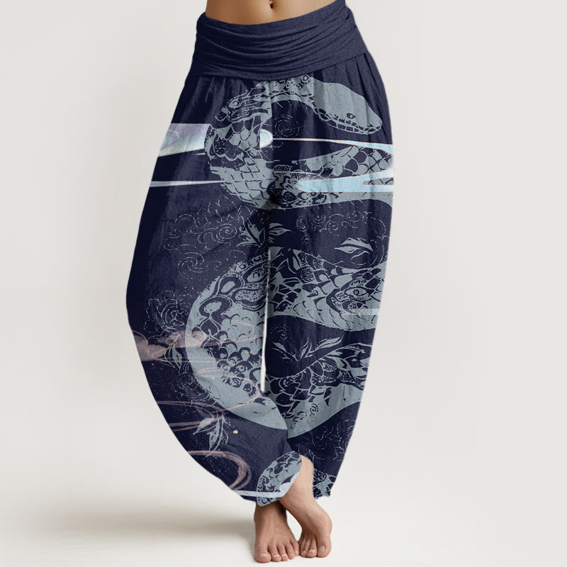 Auspicious Clouds With Snake Pattern Women's Elastic Waist Harem Pants