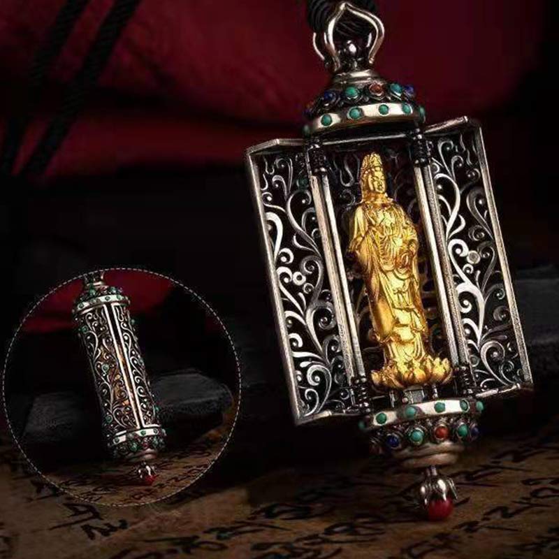 Tibetan Avalokitesvara Silver Wealth Protection Decoration