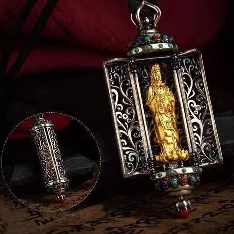 Tibetan Avalokitesvara Silver Wealth Protection Decoration