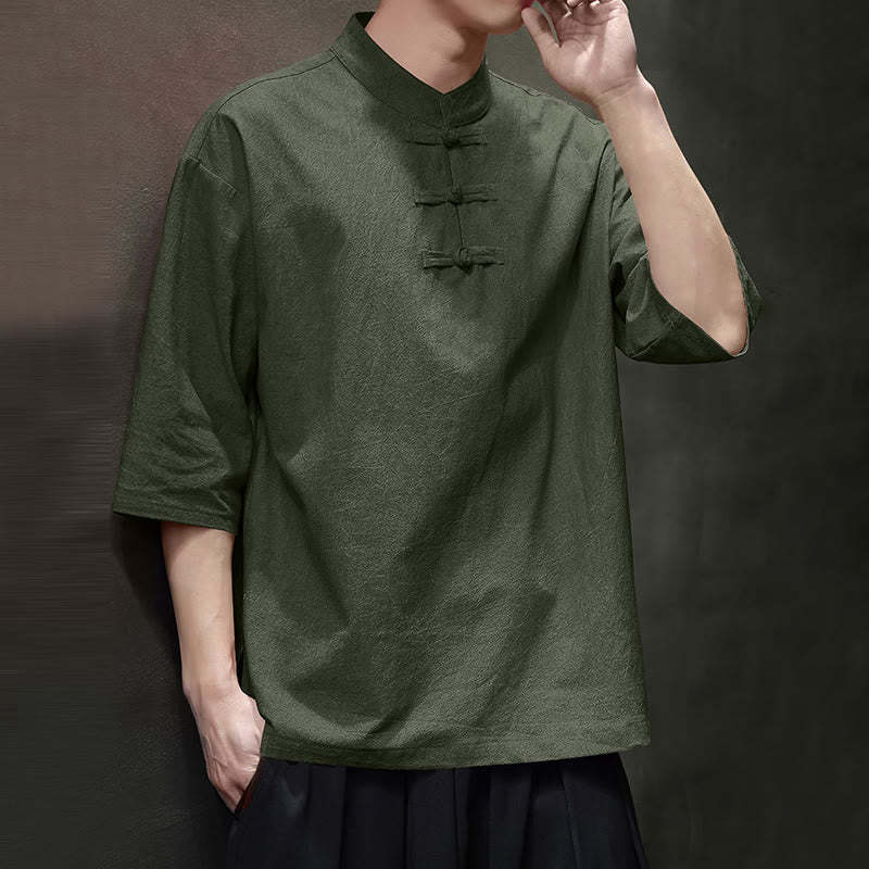 Men's Chinese Frog-Button Tang Suit Half Sleeve Cotton Linen Shirt