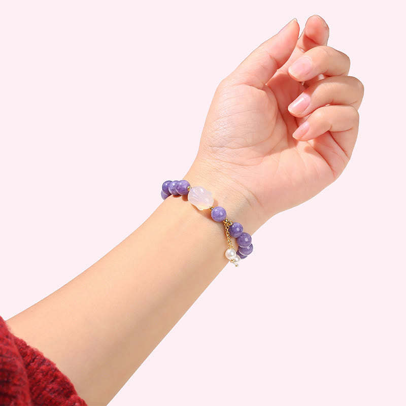Natural Purple Chalcedony Rabbit Healing Bead Bracelet