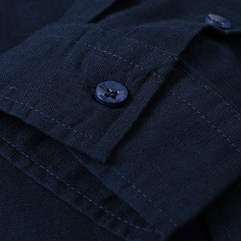 Men's Long Sleeve Stand Collar With Pocket Pure Color Casual Cotton Linen Shirt