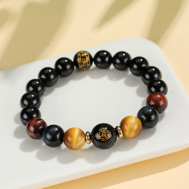 Black Onyx Tiger Eye Om Mani Padme Hum Chinese Zodiac Natal mystic zen Support Bracelet