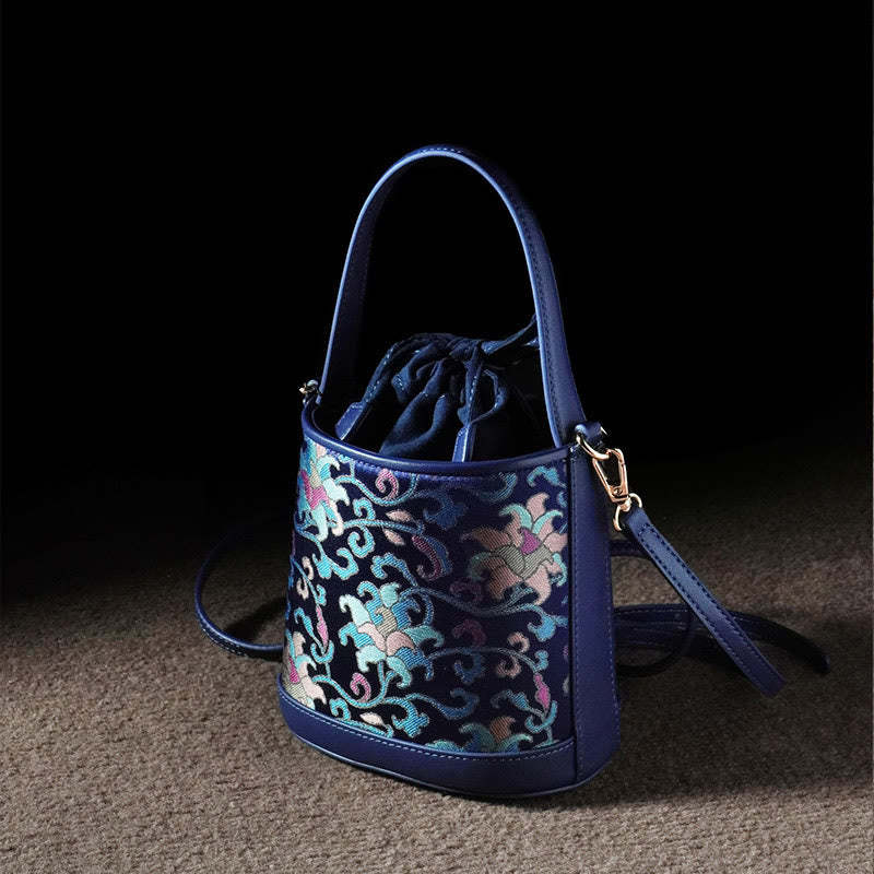 Retro Lotus Entwined Branches Song Brocade Crossbody Bag Hangbags