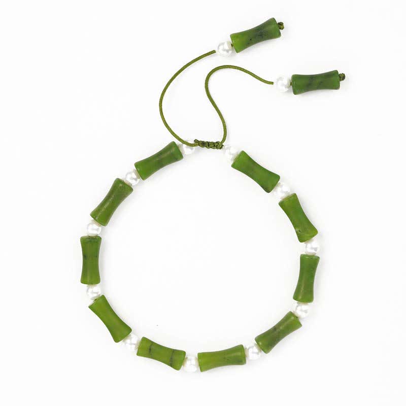 Natural Peridot Bamboo Pattern Love Peace Bracelet