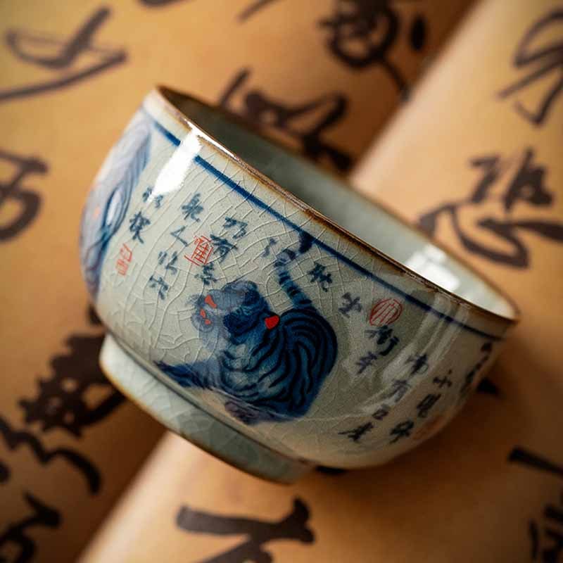 Jingdezhen Hand Painted Cute Tiger Ceramic Teacup Kung Fu Tea Cup Bowl 140ml