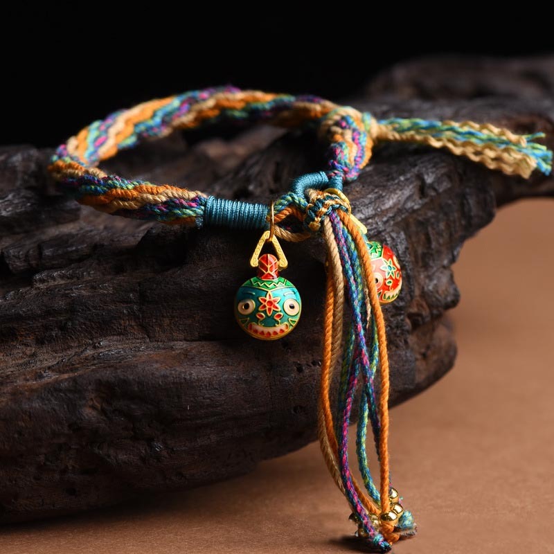 Gold Swallowing Beast Family Luck Reincarnation Knot Braid Colorful String Bracelet
