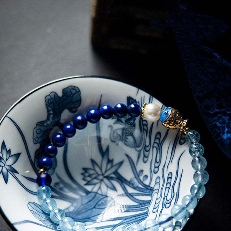 Natural Aquamarine Lazurite Fish Healing Bracelet