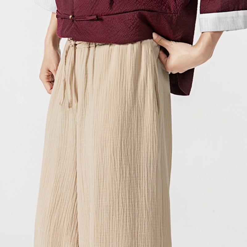 Soft Solid Color Drawstring Cotton Men's Pants With Pockets