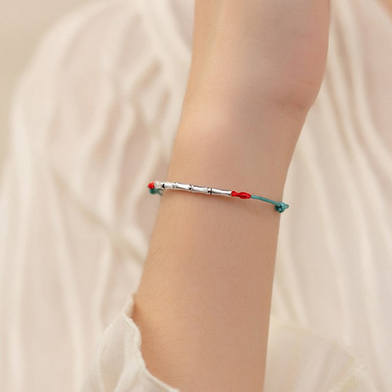 925 Sterling Silver Bamboo Design Luck Braided Ultra-Thin Rope Bracelet