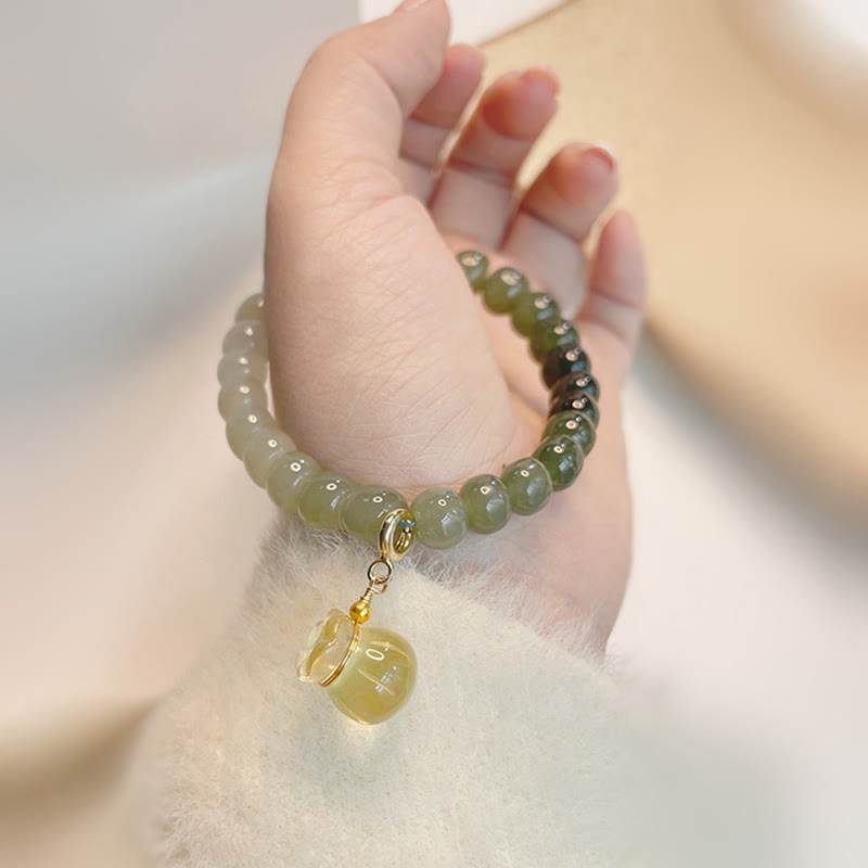 Natural Hetian Jade Money Bag Charm Bead Prosperity Bracelet