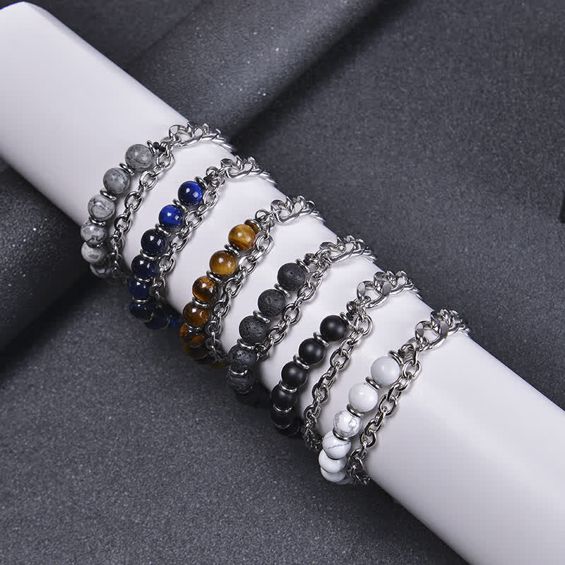 Tiger Eye Picasso Jasper Frosted Stone Strength Bracelet