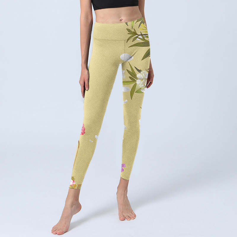 Flowers Plants Butterfly Print Fitness Leggings Women's Yoga Pants