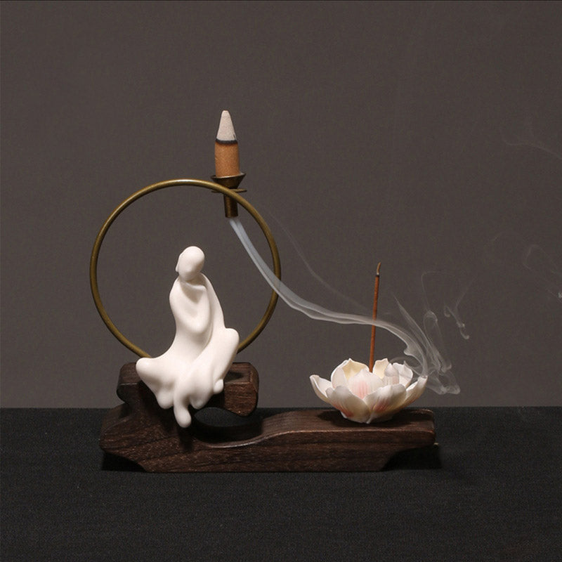 Ceramic Lotus Healing Meditation Incense Burner Decoration