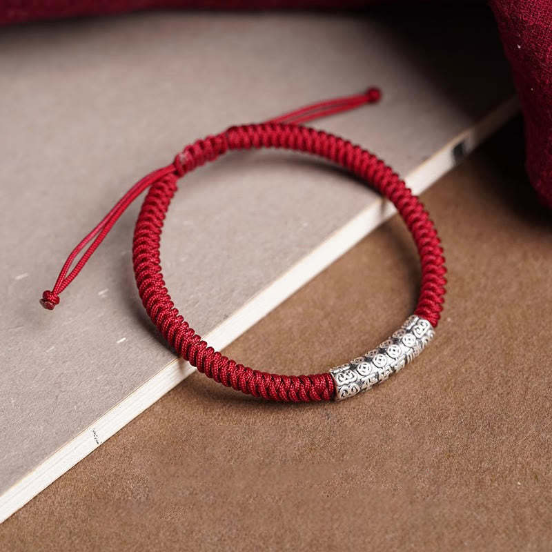 Handmade 999 Sterling Silver Peace and Good Fortune Om Mani Padme Hum Luck?Rope Bracelet