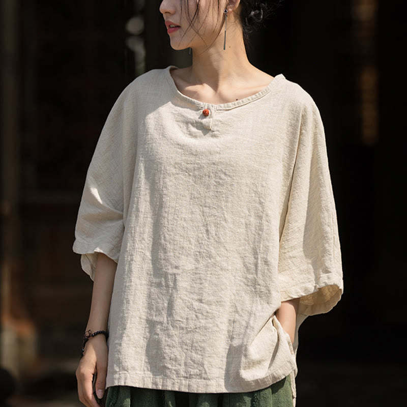 Causal Half Sleeve Ramie Linen Cotton T-shirt Tee
